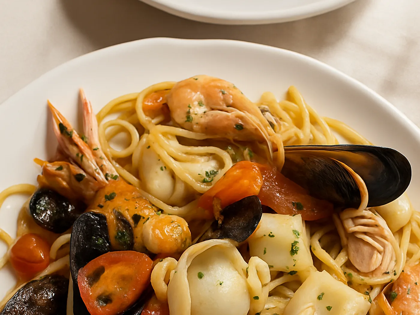 Spaghetti allo scoglio con frutti di mare freschi